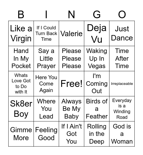 Iconic Female Artists Bingo Card