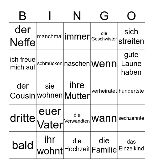 Wörterbingo - Kapitel 3  Bingo Card