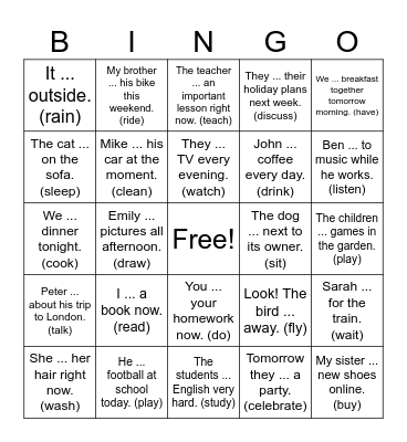 Present continious Bingo Card