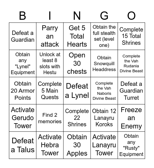 BOTW Bingo Card