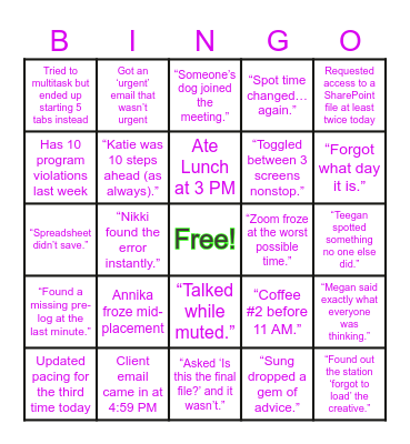 Buyer Bingo Card