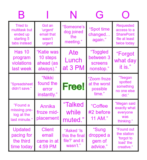 Buyer Bingo Card