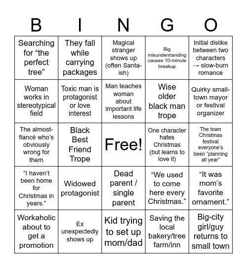 Hallmark Christmas Movie Bingo Card