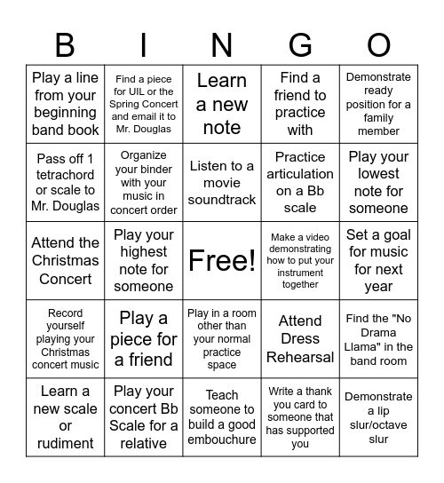Practice Bingo Card