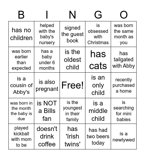 Find a guest who... Bingo Card