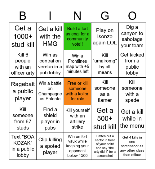 Entrenched bingo Card