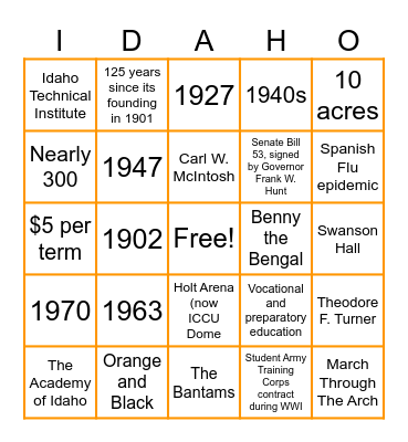 ISU History Bingo Card