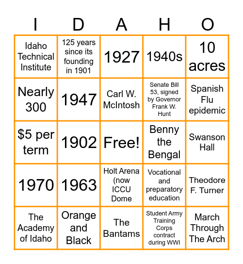 ISU History Bingo Card