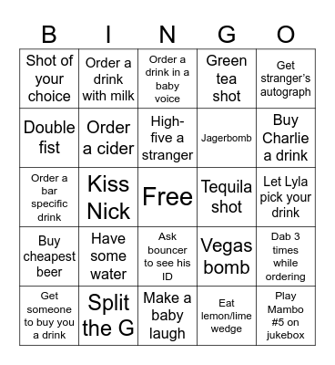 BAR CRAWL Bingo Card