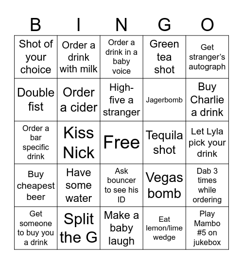 BAR CRAWL Bingo Card
