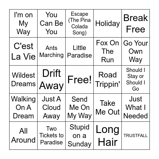 Rounds 3 & 4 - I Need a Vacation Bingo Card