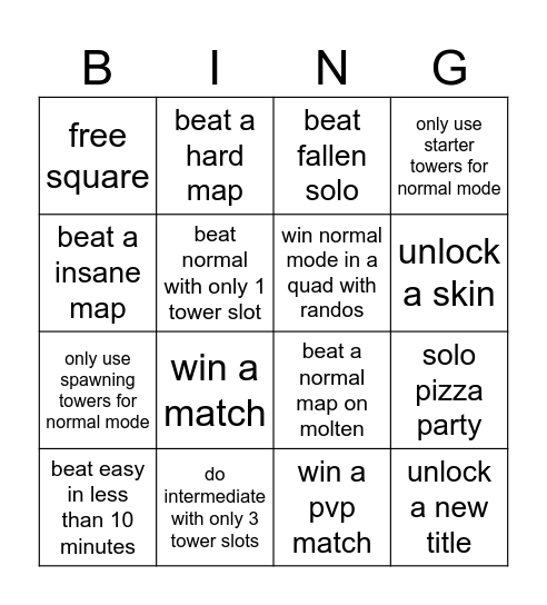 tds challenge bingo Card