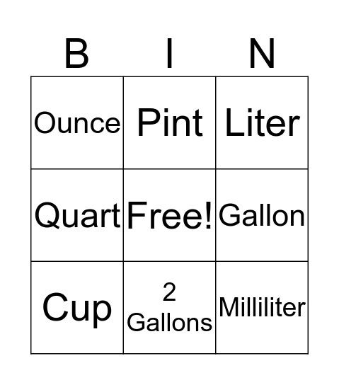 Capacity Bingo Card