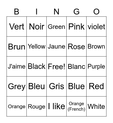 Les couleurs Bingo Card