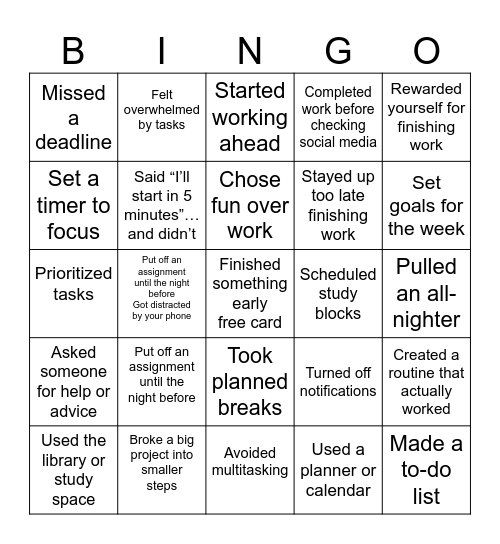 Untitled Bingo Card