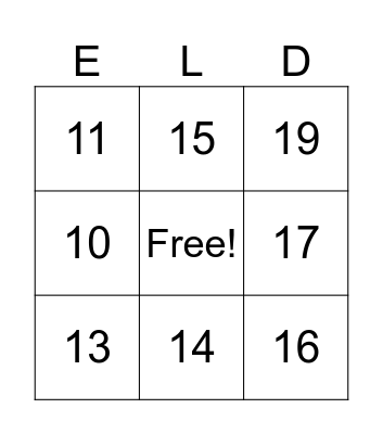 Addition within 20 Bingo Card