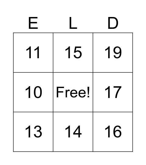 Addition within 20 Bingo Card