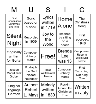 Christmas Music Bingo Card