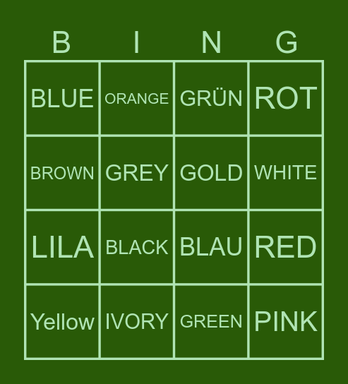 Colors Bingo Card