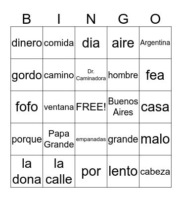 PAPA GRANDE! Bingo Card