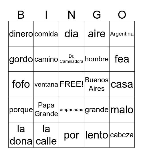 PAPA GRANDE! Bingo Card