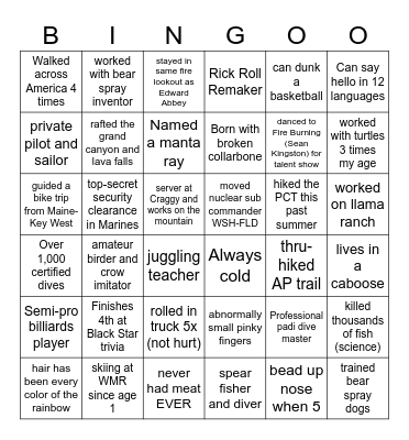 Interesting Instructor Facts Bingo Card