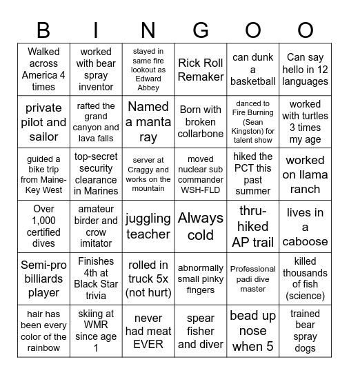 Interesting Instructor Facts Bingo Card