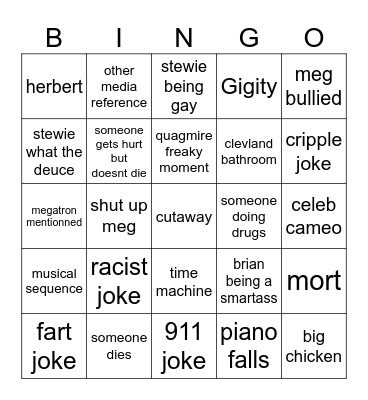Family Guy Bingo Card