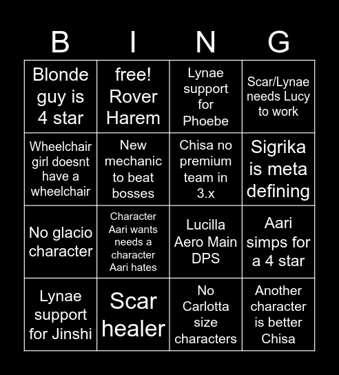 Funny things that can happen in wuwa 3.0 Bingo Card