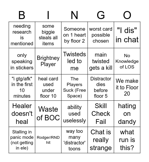 dandys world matchmaking bingo Card