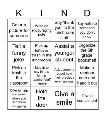 Kindness BINGO Card