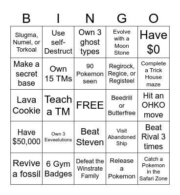 Pokémon Emerald Randomizer Bingo Card