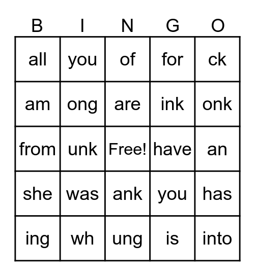 glued sounds Bingo Card