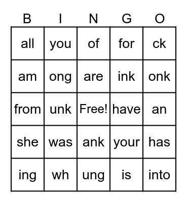 glued sounds Bingo Card