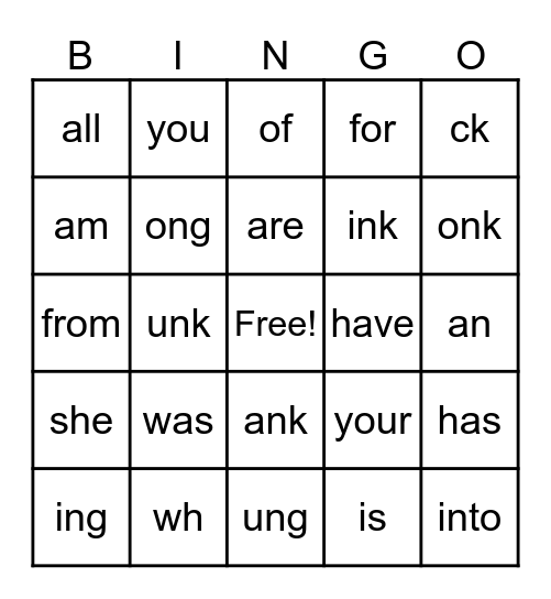 glued sounds Bingo Card