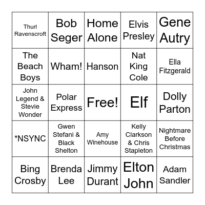 Holiday Hits Bingo Card