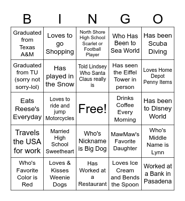 2025 Family Christmas Bingo Card