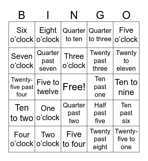 HOURS Bingo Card