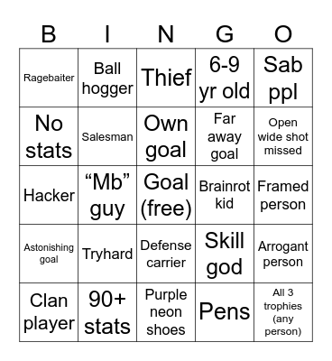 Touch football Bingo Card