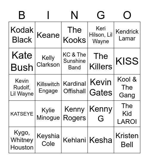 Game #1 - Everyone But Kanye Bingo Card