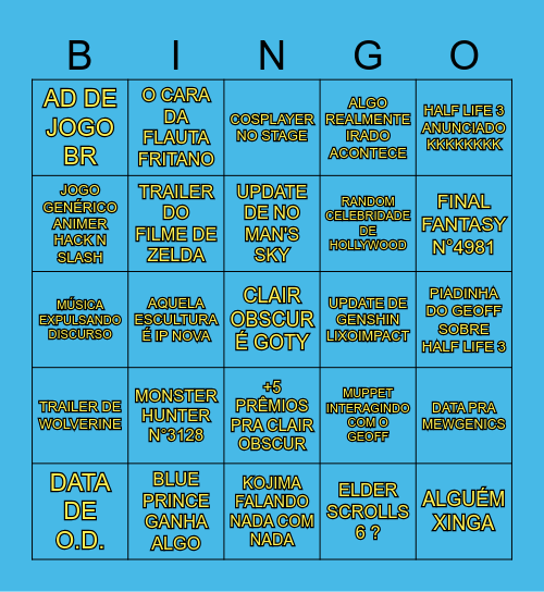 THE GAME AWARDS 2025 Bingo Card