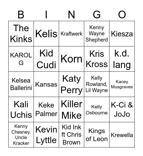 Game #2 Everyone But Kanye Bingo Card
