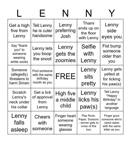 Birthday Boy Bingo Card