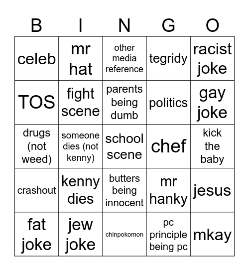 south park Bingo Card