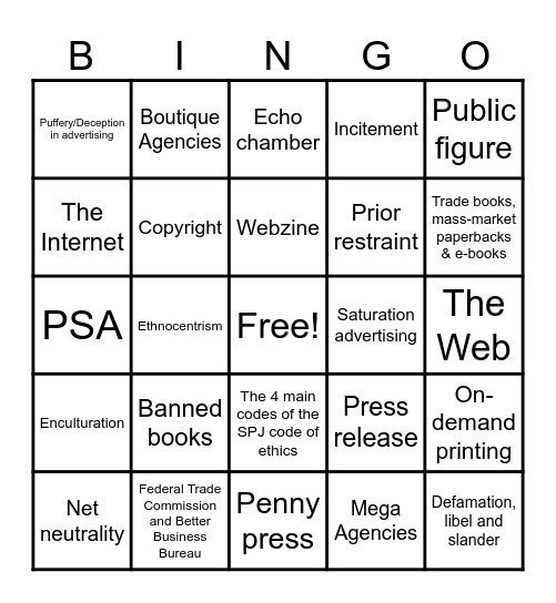 Terms Bingo Card