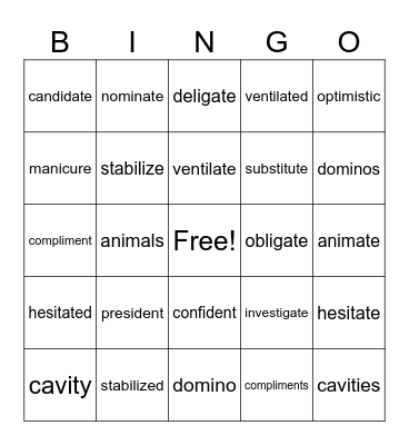 schwa - i - Bingo Card