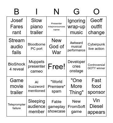 The Game Awards Bingo Card