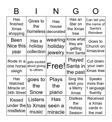 Holiday Mingle Bingo Card