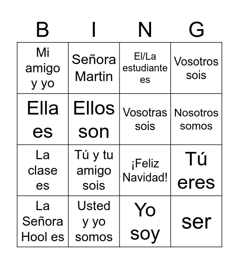 Ser Bingo Card
