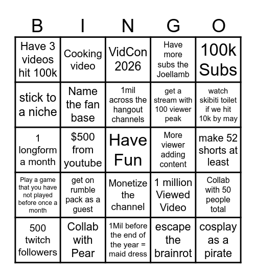 2026 Bingo Card Bingo Card